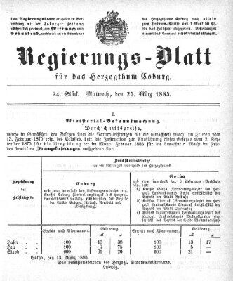 Regierungs-Blatt für das Herzogtum Coburg (Coburger Regierungs-Blatt) Mittwoch 25. März 1885