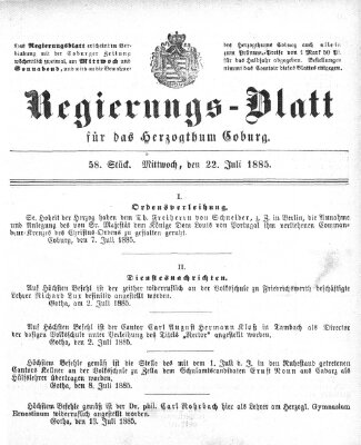 Regierungs-Blatt für das Herzogtum Coburg (Coburger Regierungs-Blatt) Mittwoch 22. Juli 1885