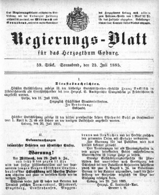 Regierungs-Blatt für das Herzogtum Coburg (Coburger Regierungs-Blatt) Samstag 25. Juli 1885