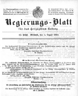 Regierungs-Blatt für das Herzogtum Coburg (Coburger Regierungs-Blatt) Mittwoch 5. August 1885