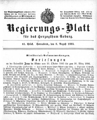 Regierungs-Blatt für das Herzogtum Coburg (Coburger Regierungs-Blatt) Samstag 8. August 1885