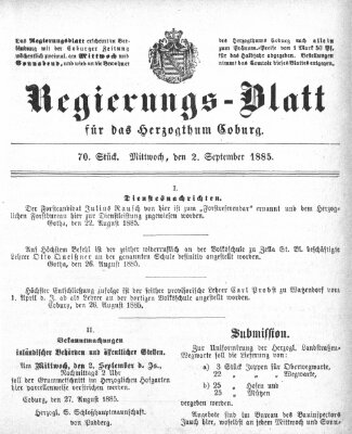 Regierungs-Blatt für das Herzogtum Coburg (Coburger Regierungs-Blatt) Mittwoch 2. September 1885