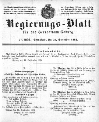 Regierungs-Blatt für das Herzogtum Coburg (Coburger Regierungs-Blatt) Samstag 26. September 1885