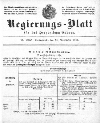 Regierungs-Blatt für das Herzogtum Coburg (Coburger Regierungs-Blatt) Samstag 28. November 1885