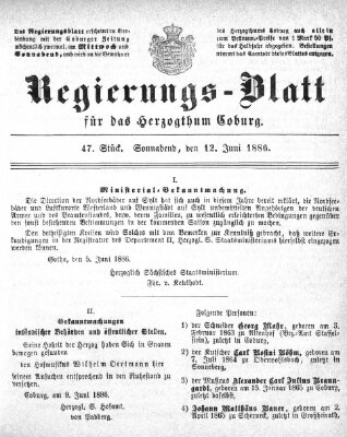 Regierungs-Blatt für das Herzogtum Coburg (Coburger Regierungs-Blatt) Samstag 12. Juni 1886