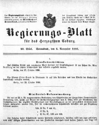 Regierungs-Blatt für das Herzogtum Coburg (Coburger Regierungs-Blatt) Samstag 6. November 1886