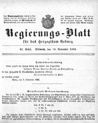 Regierungs-Blatt für das Herzogtum Coburg (Coburger Regierungs-Blatt) Mittwoch 10. November 1886