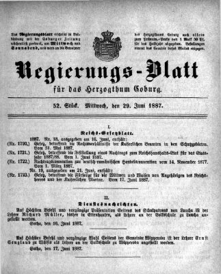 Regierungs-Blatt für das Herzogtum Coburg (Coburger Regierungs-Blatt) Mittwoch 29. Juni 1887