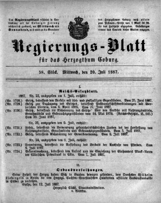 Regierungs-Blatt für das Herzogtum Coburg (Coburger Regierungs-Blatt) Mittwoch 20. Juli 1887