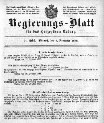 Regierungs-Blatt für das Herzogtum Coburg (Coburger Regierungs-Blatt) Mittwoch 7. November 1888