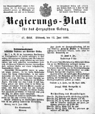 Regierungs-Blatt für das Herzogtum Coburg (Coburger Regierungs-Blatt) Mittwoch 12. Juni 1889