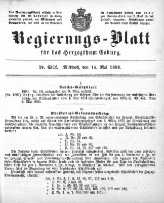 Regierungs-Blatt für das Herzogtum Coburg (Coburger Regierungs-Blatt) Mittwoch 14. Mai 1890