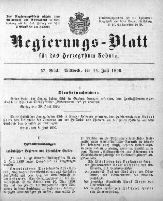 Regierungs-Blatt für das Herzogtum Coburg (Coburger Regierungs-Blatt) Mittwoch 16. Juli 1890