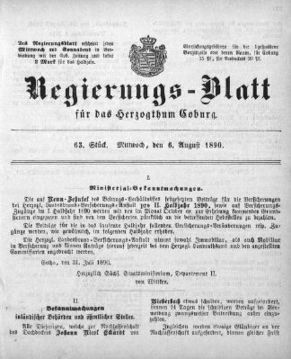 Regierungs-Blatt für das Herzogtum Coburg (Coburger Regierungs-Blatt) Mittwoch 6. August 1890