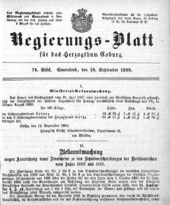 Regierungs-Blatt für das Herzogtum Coburg (Coburger Regierungs-Blatt) Samstag 20. September 1890