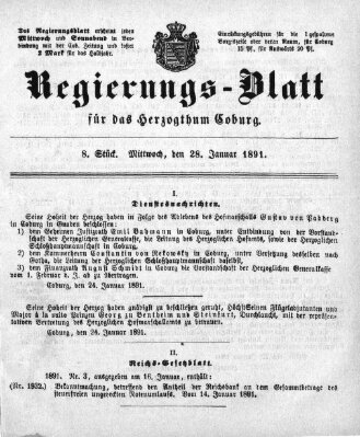 Regierungs-Blatt für das Herzogtum Coburg (Coburger Regierungs-Blatt) Mittwoch 28. Januar 1891