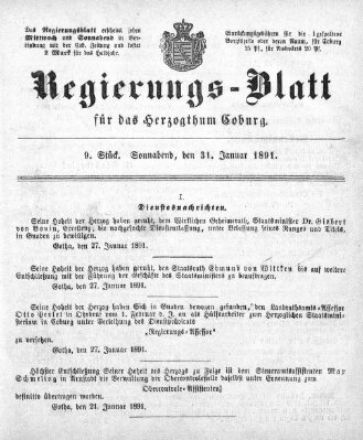 Regierungs-Blatt für das Herzogtum Coburg (Coburger Regierungs-Blatt) Samstag 31. Januar 1891