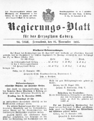 Regierungs-Blatt für das Herzogtum Coburg (Coburger Regierungs-Blatt) Samstag 23. November 1895