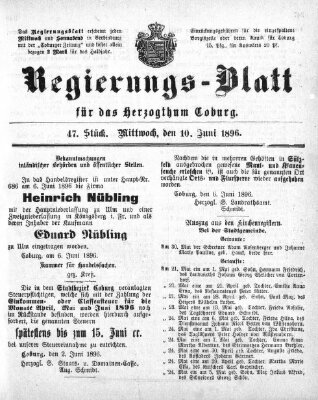 Regierungs-Blatt für das Herzogtum Coburg (Coburger Regierungs-Blatt) Mittwoch 10. Juni 1896