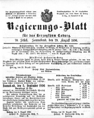 Regierungs-Blatt für das Herzogtum Coburg (Coburger Regierungs-Blatt) Samstag 29. August 1896