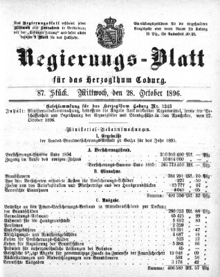 Regierungs-Blatt für das Herzogtum Coburg (Coburger Regierungs-Blatt) Mittwoch 28. Oktober 1896