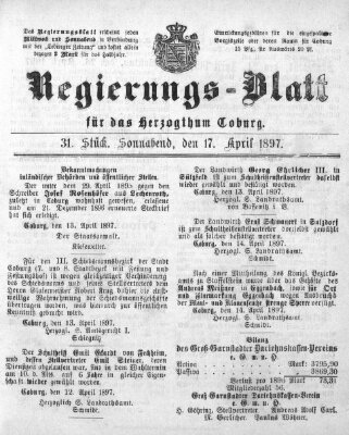 Regierungs-Blatt für das Herzogtum Coburg (Coburger Regierungs-Blatt) Samstag 17. April 1897