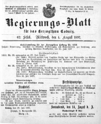 Regierungs-Blatt für das Herzogtum Coburg (Coburger Regierungs-Blatt) Mittwoch 4. August 1897