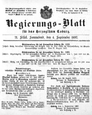 Regierungs-Blatt für das Herzogtum Coburg (Coburger Regierungs-Blatt) Samstag 4. September 1897