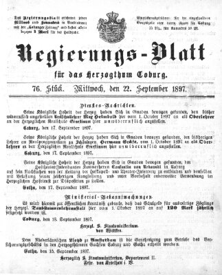 Regierungs-Blatt für das Herzogtum Coburg (Coburger Regierungs-Blatt) Mittwoch 22. September 1897