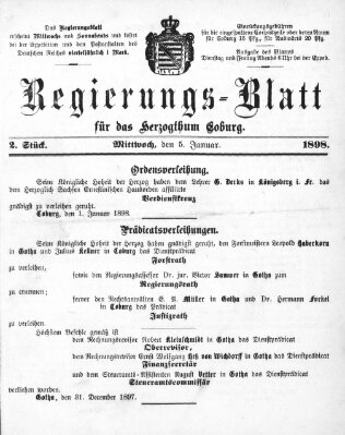 Regierungs-Blatt für das Herzogtum Coburg (Coburger Regierungs-Blatt) Mittwoch 5. Januar 1898