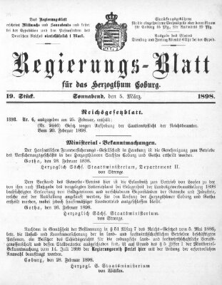 Regierungs-Blatt für das Herzogtum Coburg (Coburger Regierungs-Blatt) Samstag 5. März 1898