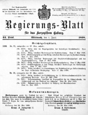 Regierungs-Blatt für das Herzogtum Coburg (Coburger Regierungs-Blatt) Mittwoch 1. Juni 1898