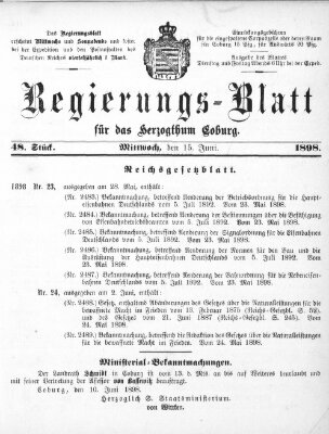 Regierungs-Blatt für das Herzogtum Coburg (Coburger Regierungs-Blatt) Mittwoch 15. Juni 1898