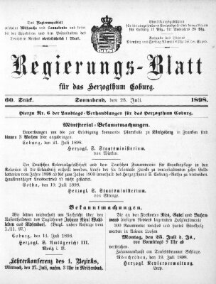 Regierungs-Blatt für das Herzogtum Coburg (Coburger Regierungs-Blatt) Samstag 23. Juli 1898