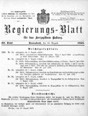 Regierungs-Blatt für das Herzogtum Coburg (Coburger Regierungs-Blatt) Samstag 13. August 1898
