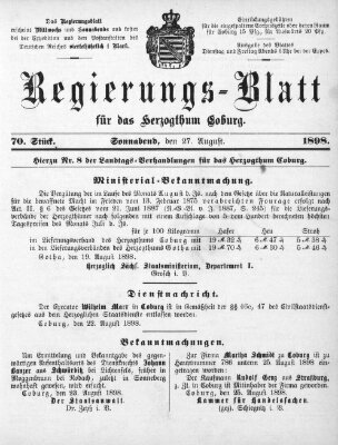 Regierungs-Blatt für das Herzogtum Coburg (Coburger Regierungs-Blatt) Samstag 27. August 1898