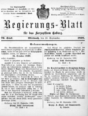 Regierungs-Blatt für das Herzogtum Coburg (Coburger Regierungs-Blatt) Mittwoch 28. September 1898