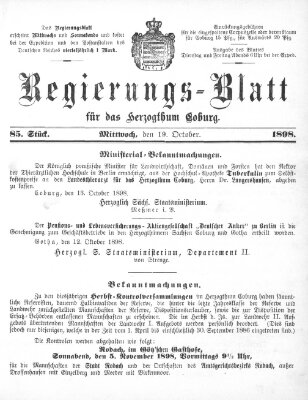 Regierungs-Blatt für das Herzogtum Coburg (Coburger Regierungs-Blatt) Mittwoch 19. Oktober 1898