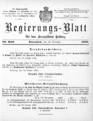 Regierungs-Blatt für das Herzogtum Coburg (Coburger Regierungs-Blatt) Samstag 22. Oktober 1898