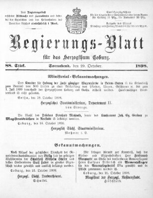 Regierungs-Blatt für das Herzogtum Coburg (Coburger Regierungs-Blatt) Samstag 29. Oktober 1898