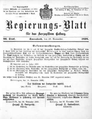 Regierungs-Blatt für das Herzogtum Coburg (Coburger Regierungs-Blatt) Samstag 26. November 1898