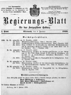 Regierungs-Blatt für das Herzogtum Coburg (Coburger Regierungs-Blatt) Mittwoch 4. Januar 1899