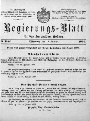 Regierungs-Blatt für das Herzogtum Coburg (Coburger Regierungs-Blatt) Mittwoch 18. Januar 1899