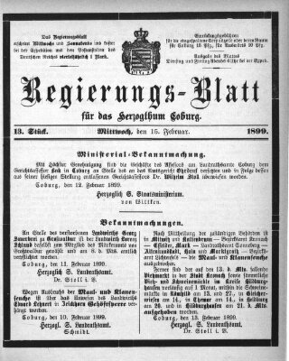 Regierungs-Blatt für das Herzogtum Coburg (Coburger Regierungs-Blatt) Mittwoch 15. Februar 1899
