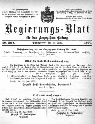 Regierungs-Blatt für das Herzogtum Coburg (Coburger Regierungs-Blatt) Samstag 17. Juni 1899