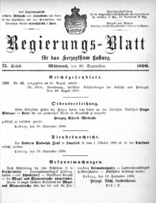 Regierungs-Blatt für das Herzogtum Coburg (Coburger Regierungs-Blatt) Mittwoch 20. September 1899