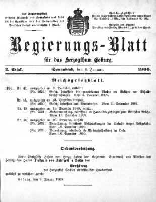 Regierungs-Blatt für das Herzogtum Coburg (Coburger Regierungs-Blatt) Samstag 6. Januar 1900