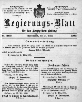 Regierungs-Blatt für das Herzogtum Coburg (Coburger Regierungs-Blatt) Samstag 24. März 1900