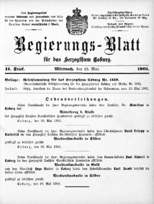 Regierungs-Blatt für das Herzogtum Coburg (Coburger Regierungs-Blatt) Mittwoch 22. Mai 1901