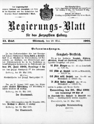 Regierungs-Blatt für das Herzogtum Coburg (Coburger Regierungs-Blatt) Mittwoch 29. Mai 1901